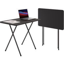 Folding TV Tray Table, 2.6-Foot TV Dinner Folding Table for Small Space Eating, Dinner Foldable Side Desk with Wooden Top and Metal Frame(1 Piece-Blac
