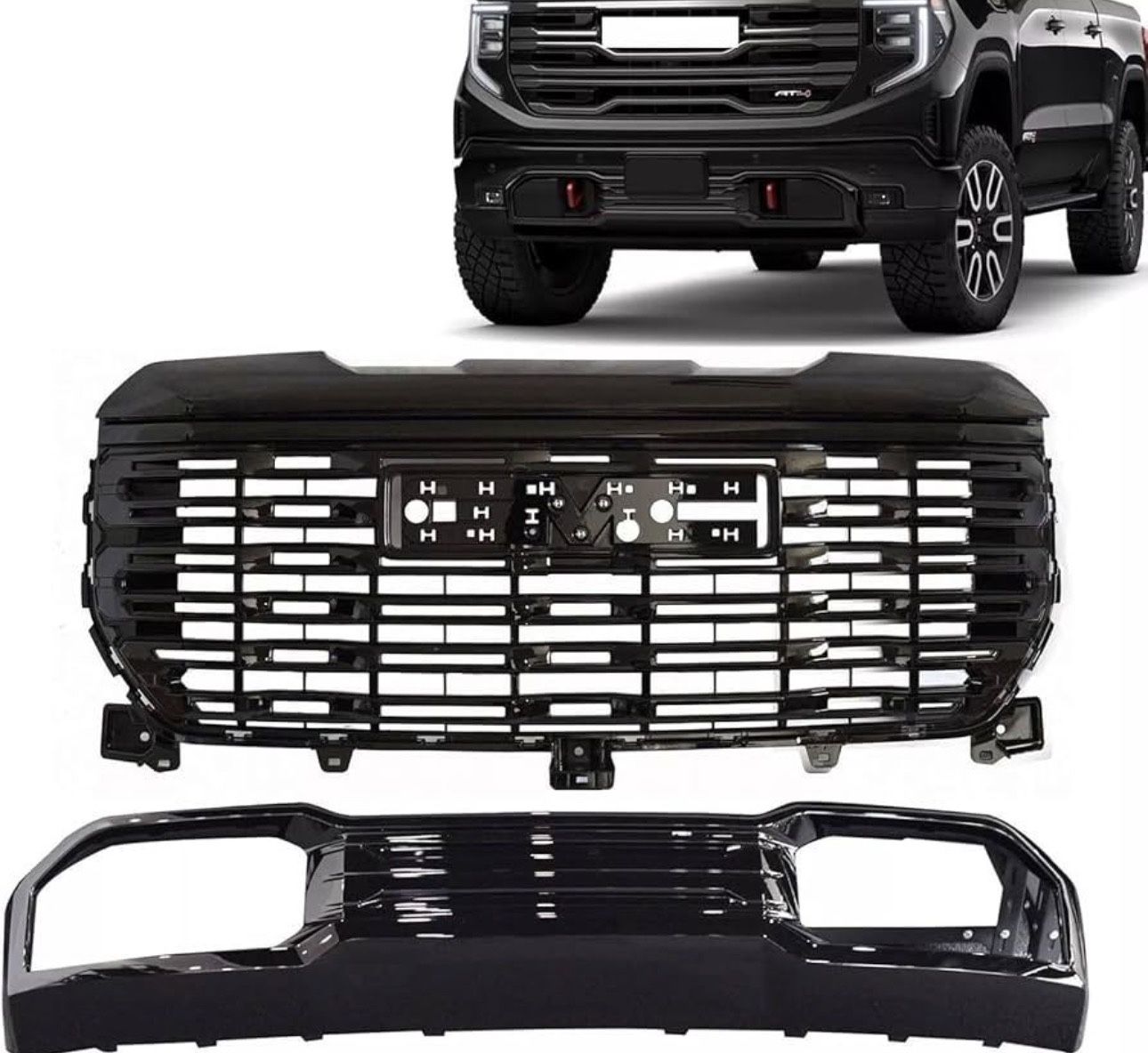JX RACING Front Grille/Lower Open Skid Plate Valance Gloss Black Compatible with GMC Sierra 1(contact info removed)-2024 for (contact info removed)5 (