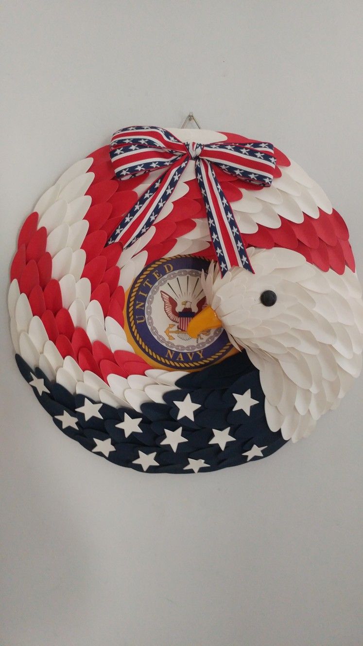 Navy Wooden Curled Eagle Wreath