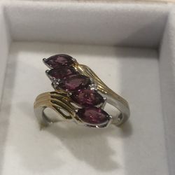 Orissa Rhodolite Garnet Zircon Bypass Ring