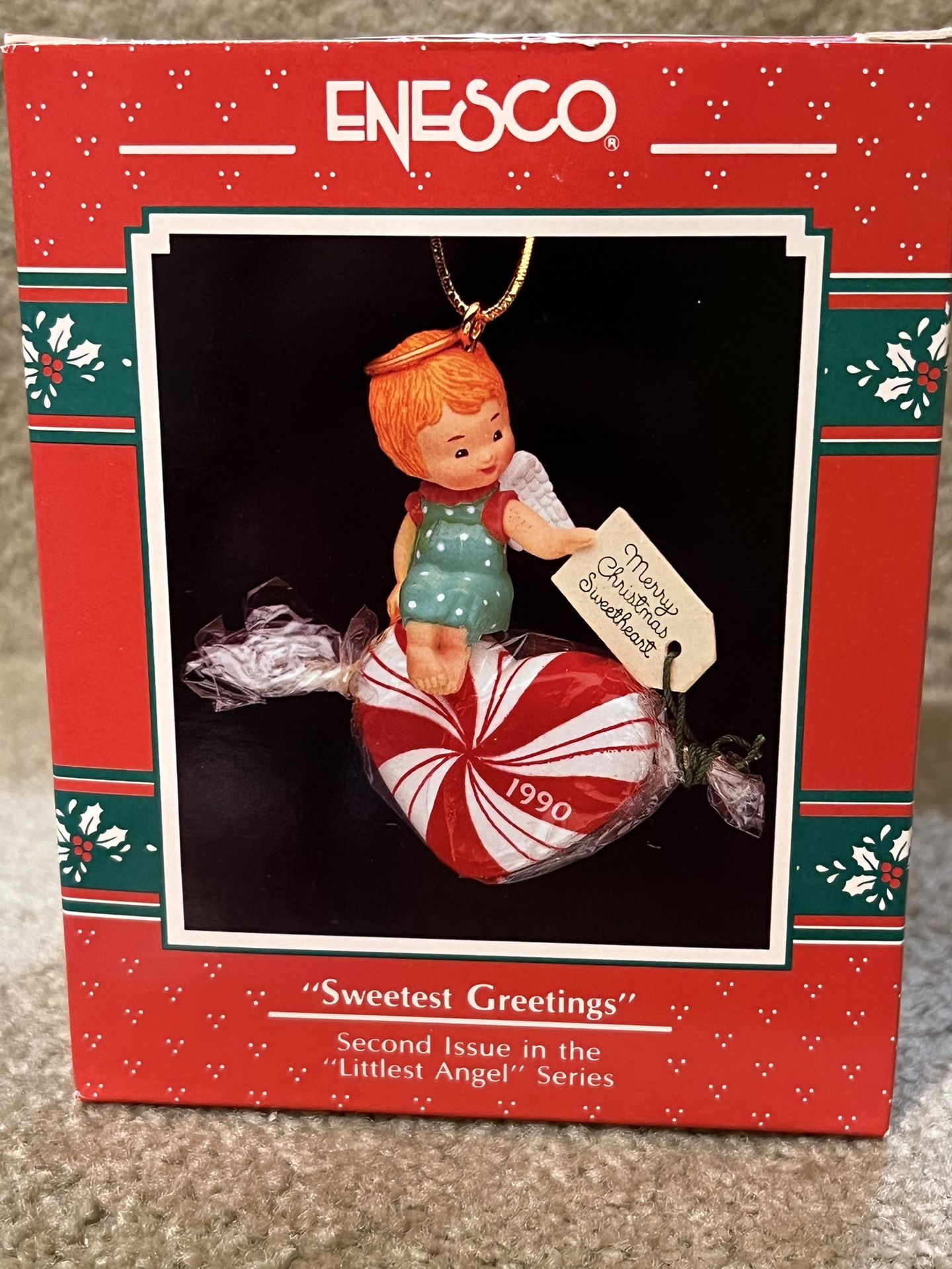 Enesco Ornament Sweetest Greetings Second Issue Littlest Angel Peppermint 1990