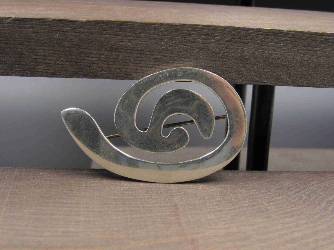 Sterling Silver Large Swirl Pin Brooch