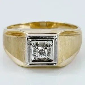 Vintage 10k Two-tone Gold Solitaire Diamonds Men’s Ring 