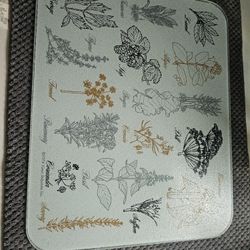 1970s Large Glass HERB & PLANT Botanical Spice Hot Plate Cutting Board Art 15X12