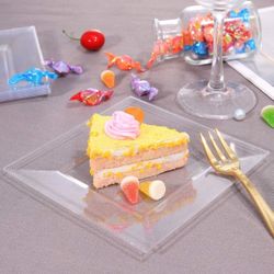 100pcs Clear Plastic Plates, 6 inch Square, Disposable NEW!! NIB