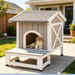 Outdoor Cat House with Balcony for 1-2 Cats