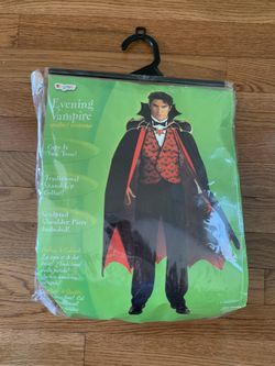 Adult Evening Vampire Costume. Worn once. Includes cape, vest and molded foam shoulders 🧛‍♂️