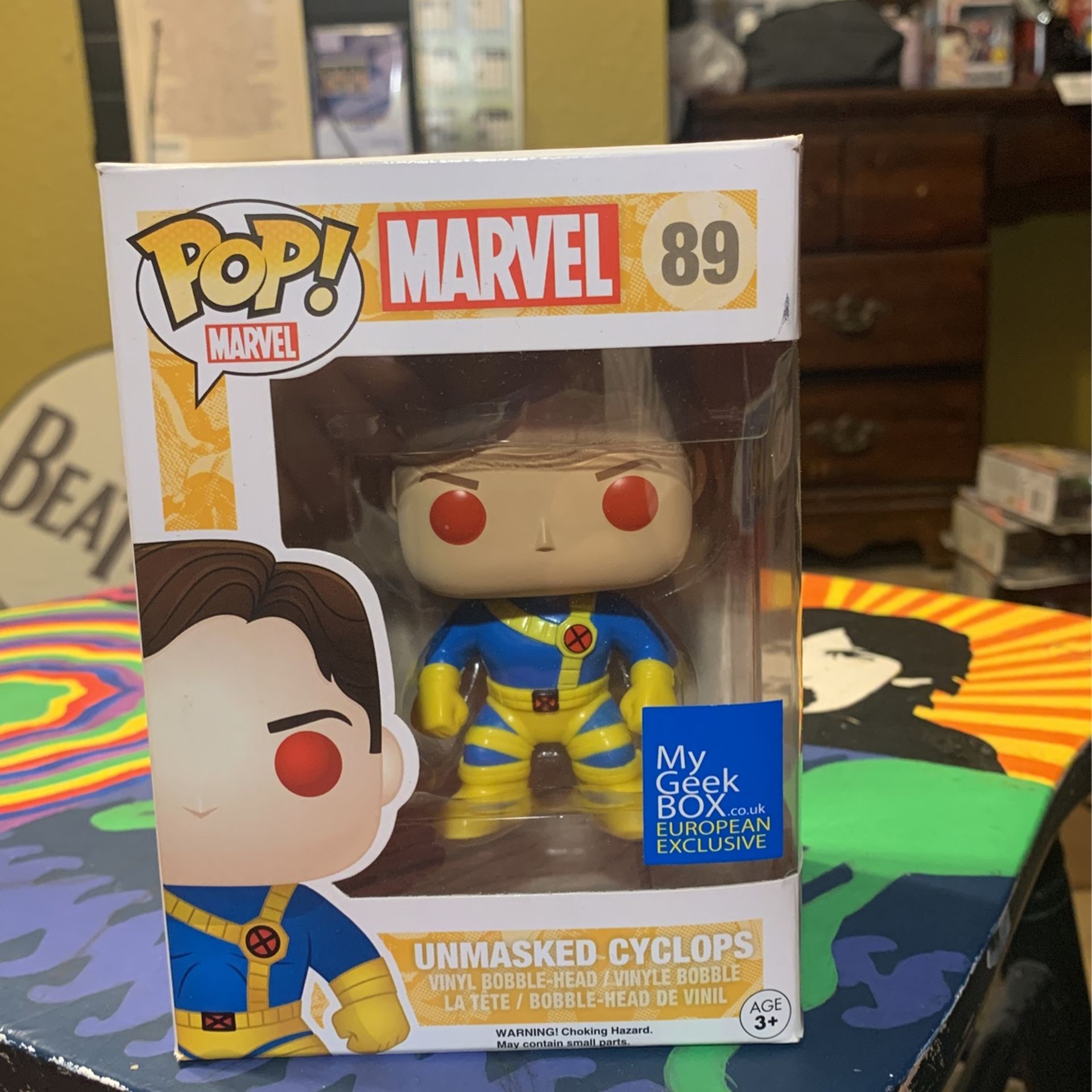 Unmasked cyclops (my geek box exclusive) funkle pop (Also bobble head)
