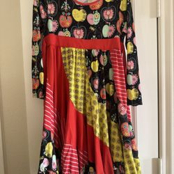 12 Jelly the Pug girl dress tween apples teacher fashion colorful red 