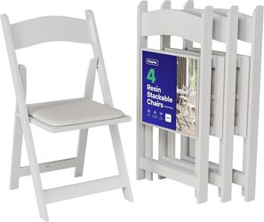 4 White Folding Chairs – Resin Stackable Foldable Chairs with Padded Seats – Comfortable White Folding Chairs for Indoor/Outdoor Events – Lightweight 