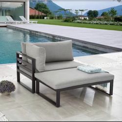 2-Piece Metal Frame Sectional Set with Gray Cushions