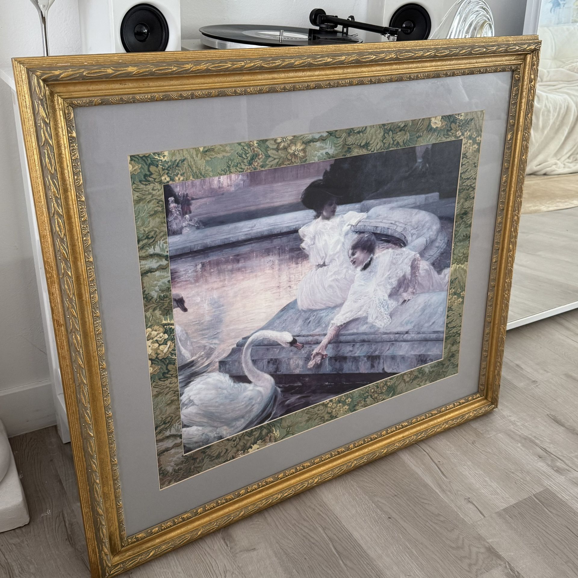 Ornate Gold Framed Swan Art Print - 39” x 34”