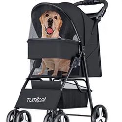 4 Wheels Folding M/L Pet Stroller Cat Dog Cage Stroller Portable Travel Carrier US In Black Color