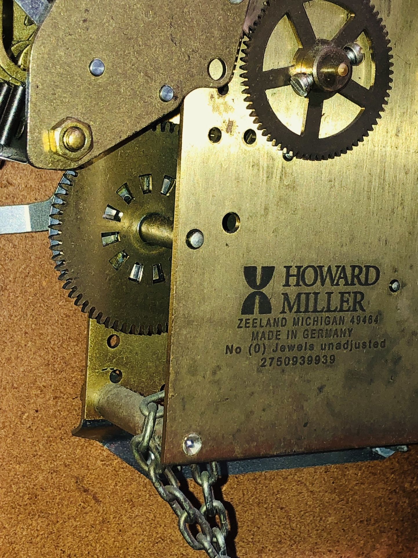 Howard Miller Grandfather Clock Movement, Dial & Chime Rods 610520