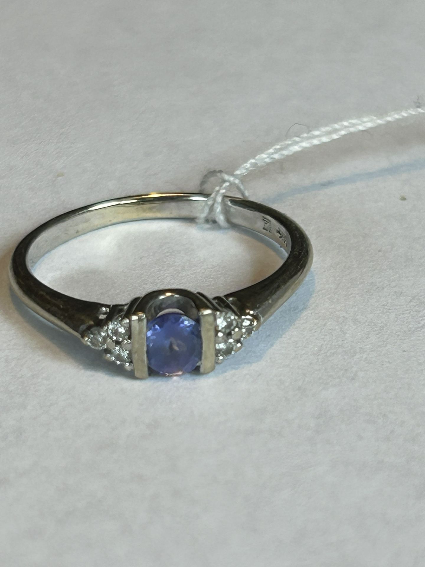 14 K White Gold Genuine Tanzanite And Diamond Ring Size 7.5