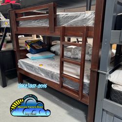 New Twin Twin Brow Pinewood Bunk Bed Litera With Mattresses Complete Set
