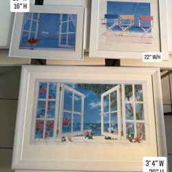 Set Of 3 Floral Beach Pictures 