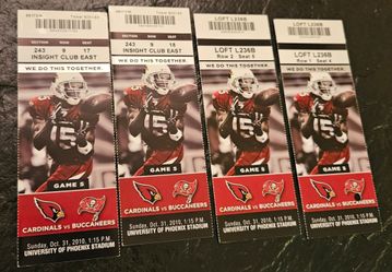 4 vintage ticket stubs Cardinals vs Bucs Halloween 2010 with pin