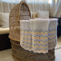 Boho MCM Farmhouse Handmade Knitted Pastel Baby Blanket