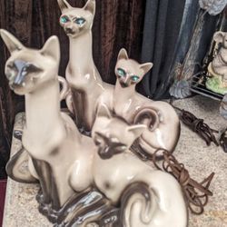 Vintage Mid Century 1950s Lane  Siamese Cats Lamp