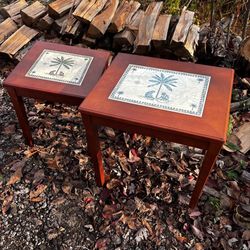 Palm Tree End Table Set Brown Wooden