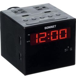 Sonnet Alarm Clock Charging Station, AM FM Radio, Dual USB Charging Ports, Dual AC Outlets, Very Loud Alarm Clock for Heavy Sleepers and The Hearing I