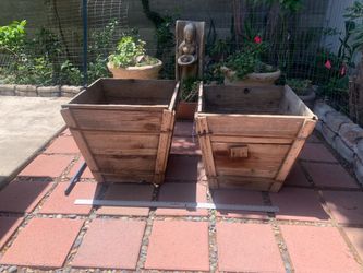 Two big plantar boxes, a rustic rusted flatbed, and 38 1” high-density exercise/playtime foam paddings