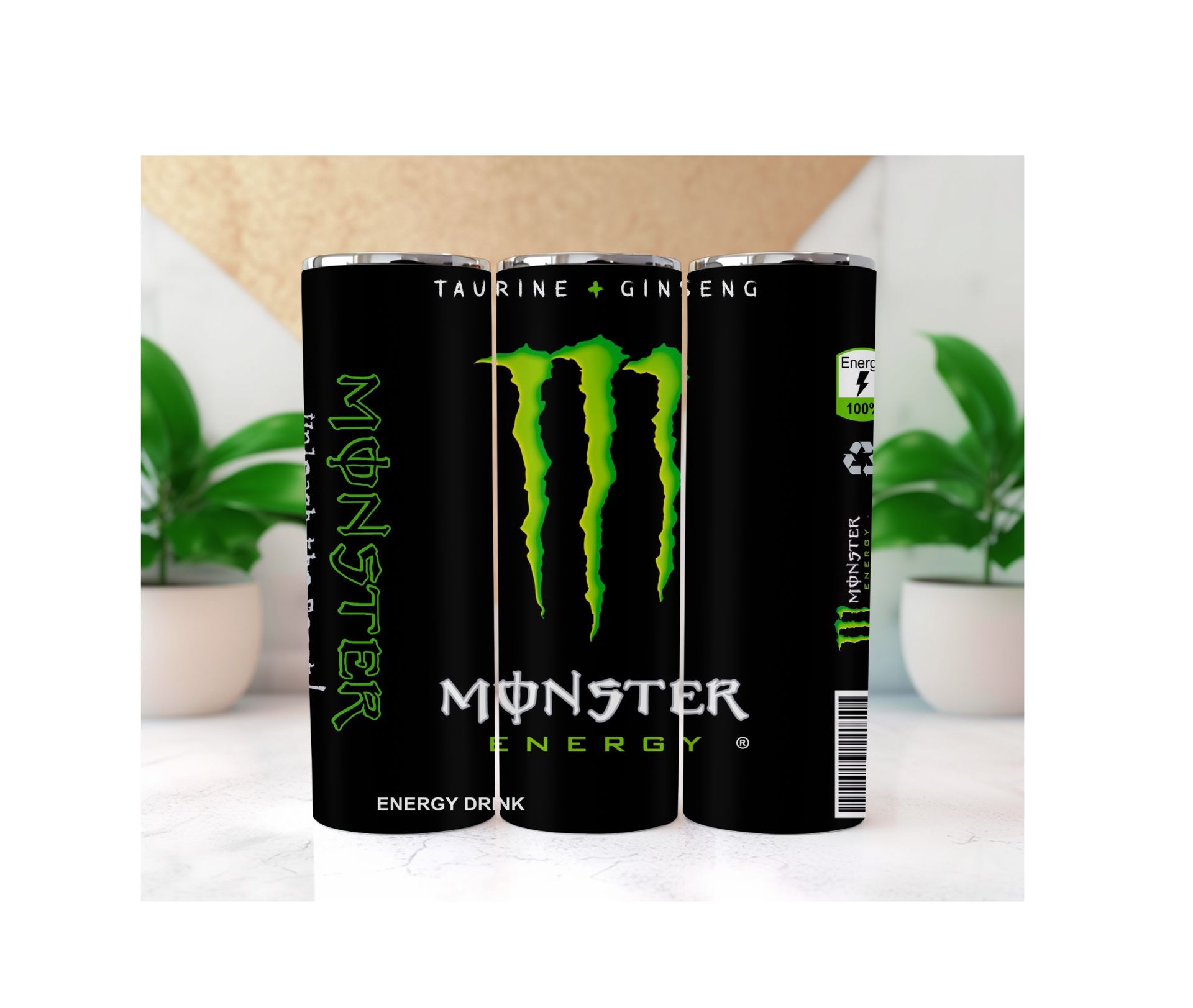 “Monster Energy Drink” Custom 20oz Tumbler With Slide Lid & Straw