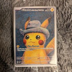 Pokemon Pikachu x Van Gogh with grey felt hat promo card