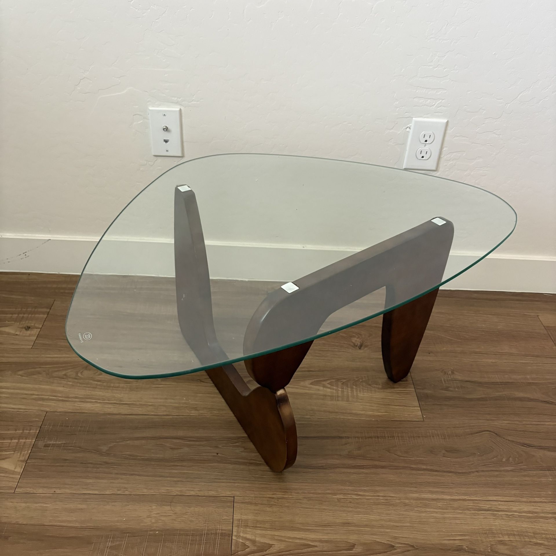 Glass Side Table with Wooden Legs