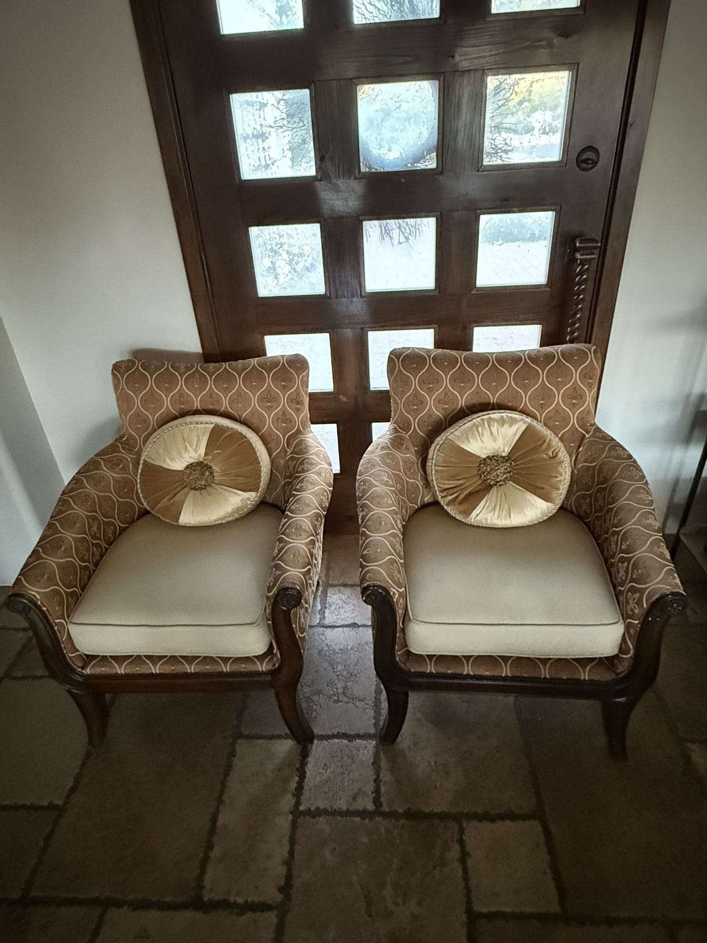 Set of Vintage Fleur De Lis Fabric Chairs