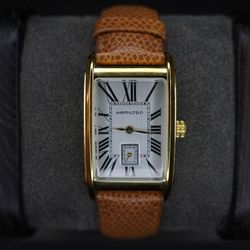 Hamilton Ardmore 6350 Gold Tone Rectangular Quartz Watch Roman Dial