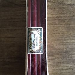 NEW Vintage Handmade 9” Unscented Slim Burgundy Candlesticks (Box of 12)