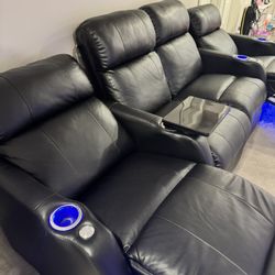 Black Leather Electric Recliner Sofa