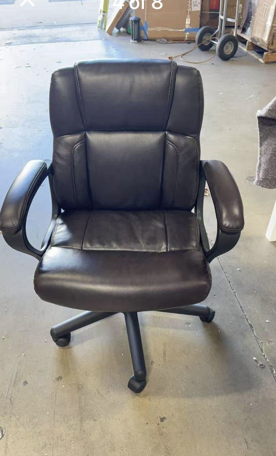 Assembled New Leather Executive Chair, Ergonomic Mid Back Computer Desk Chair with 4" Thickened Cush