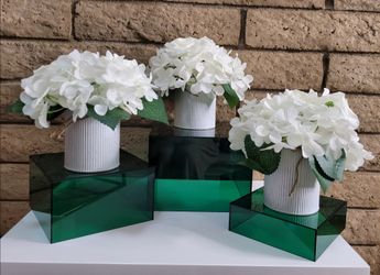 6 Wedding Hydrangeas Floral Arrangement with Rustic Metal Vase