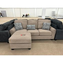 Reversible Fabric Comfort Cushioned Flared Round Arm Sectional Sofa  84.77 x 60.98 x 35.83 in. H 