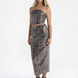 Sequin Strapless Tube Top and Maxi Skirt Set, 2-Piece, mew