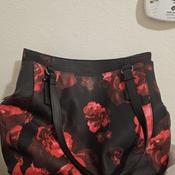 Black And Red Rose Handbag