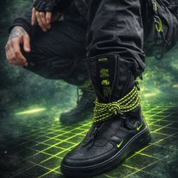 Black & Neon Green Nike Air Force 1 Boot