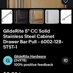 GlideRite 5” CC Solid Stainless Steel Cabinet Drawer Bar Pull- 6002- 128- STST - 1