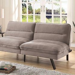 GRAY FLANNELETTE FUTON SOFA ADJUSTABLE SLEEPER BED - SILLON CAMA