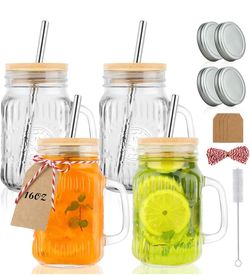 Glass Mason Jar Cups with Lids and Straws! 4 pack! Brand new! See all pics!