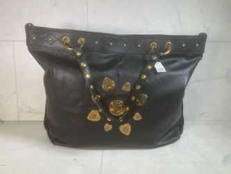 Gucci Irina Babouska Tote – Black Leather – Gold-Tone Studs – (I-6824)