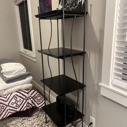 Custom artisan shelf — metal frame, solid wood shelves, 5ft tall - $55