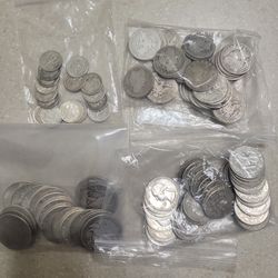 Assorted 90 % silver dimes, quarters, and half dollars . Selling at spot
