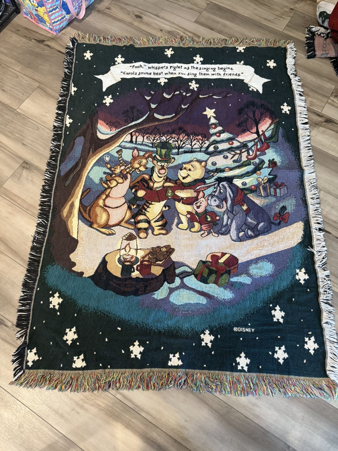 Vintage Classic Pooh Christmas Throw Disney Winnie The Pooh Woven Tapestry