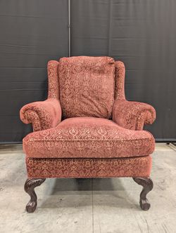 Burgundy Wingback Jessica Charles Armchair with Carved Legs