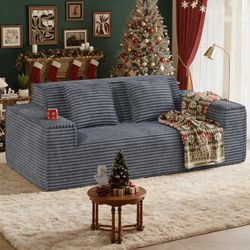 Hawsaiy 75" Corduroy Loveseat Sofa with Wide Armrests & Removable Pillows, No Assembly Foam Couch, Vacuum Packed, High-Density Support, Gray