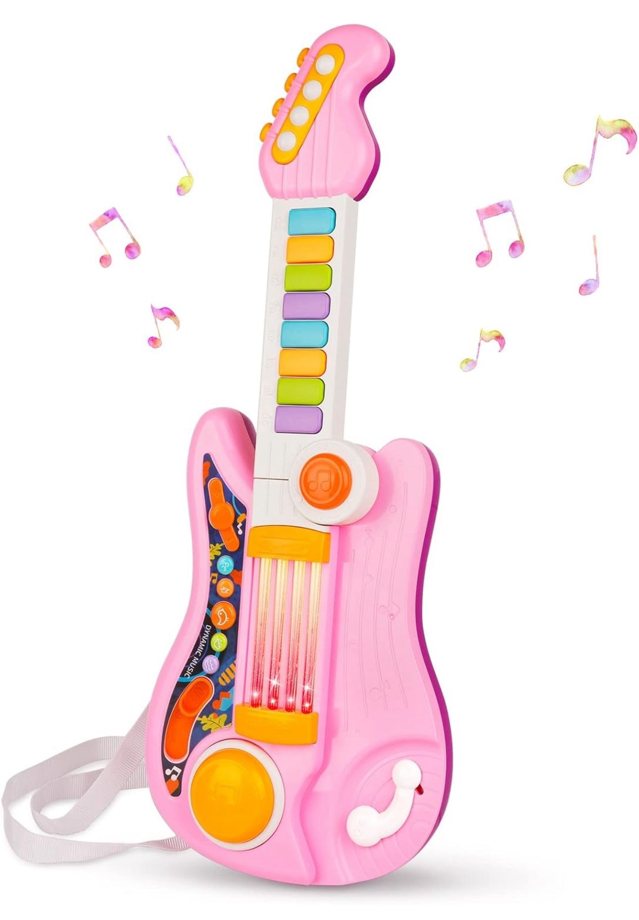 Kids Guitar 2 in 1 Music Toys Piano for Kids Electric Guitar with Strap Toddler Guitar Musical Instruments Toys for 3 4 5 Year Old Gifts (Pink)